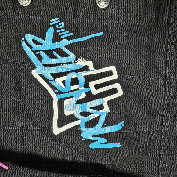 Monster High Black Denim Jacket XL Pink Stitching Graphic Print Spirit Halloween - Picture 3 of 14